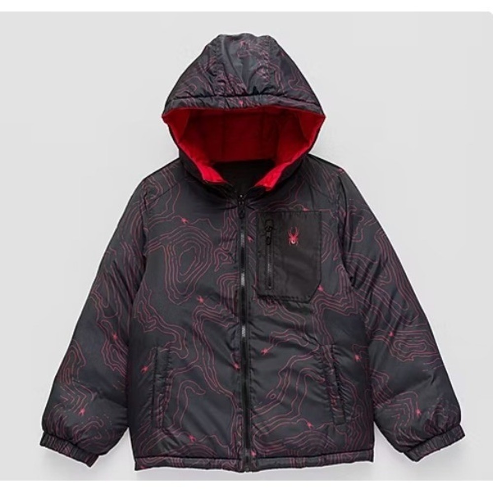 Spyder Reversible Puffer Jacket Kids 4/5 Red Black NEW Hooded Heavyweight